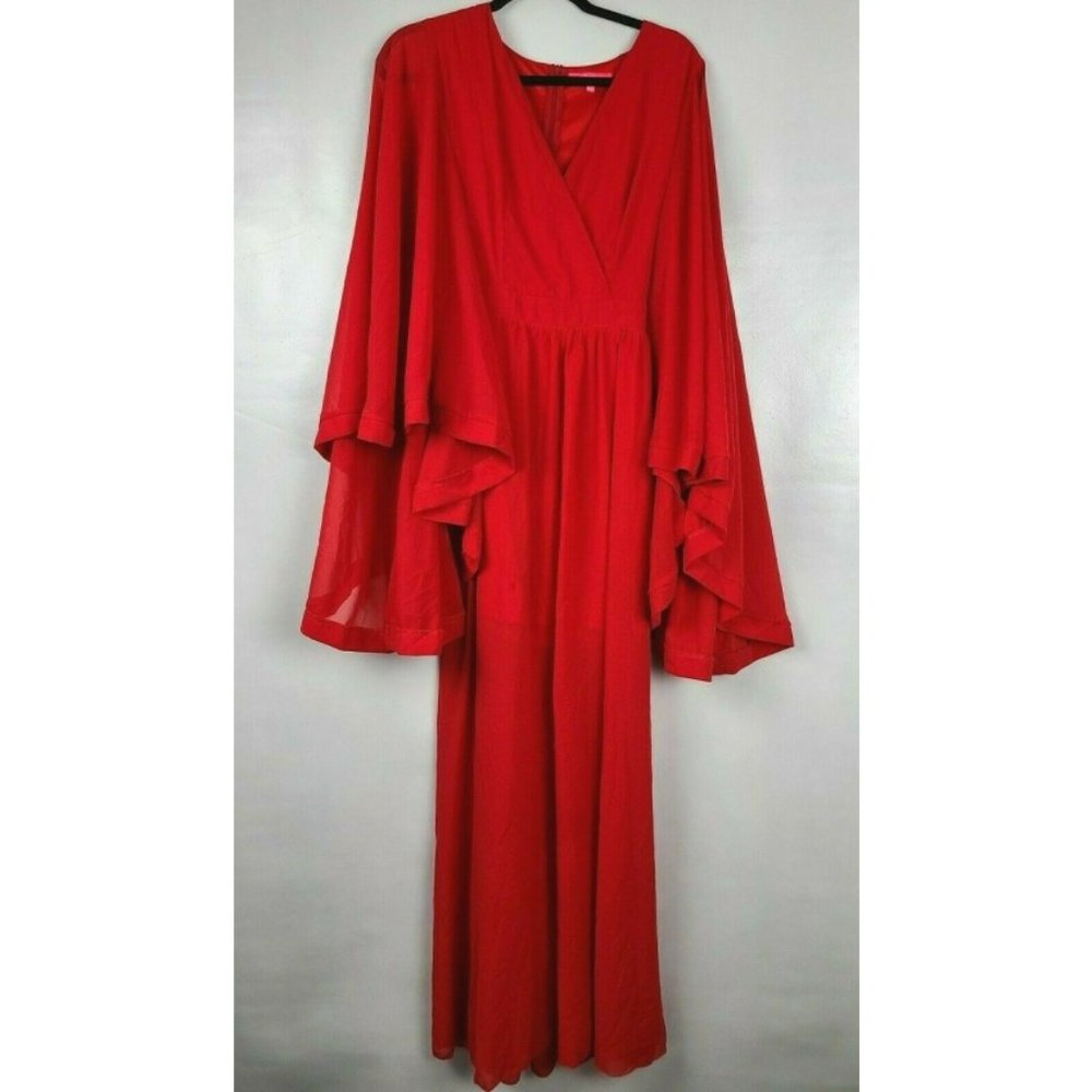 Xtaren Maxi Dress Red Tie Back Chiffon BOHO Size M